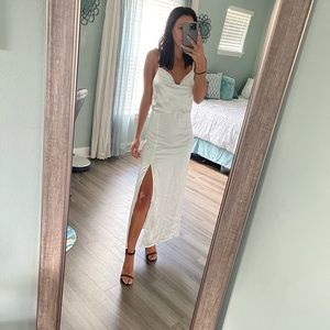 White Satin Cowl Neck Slip Dress